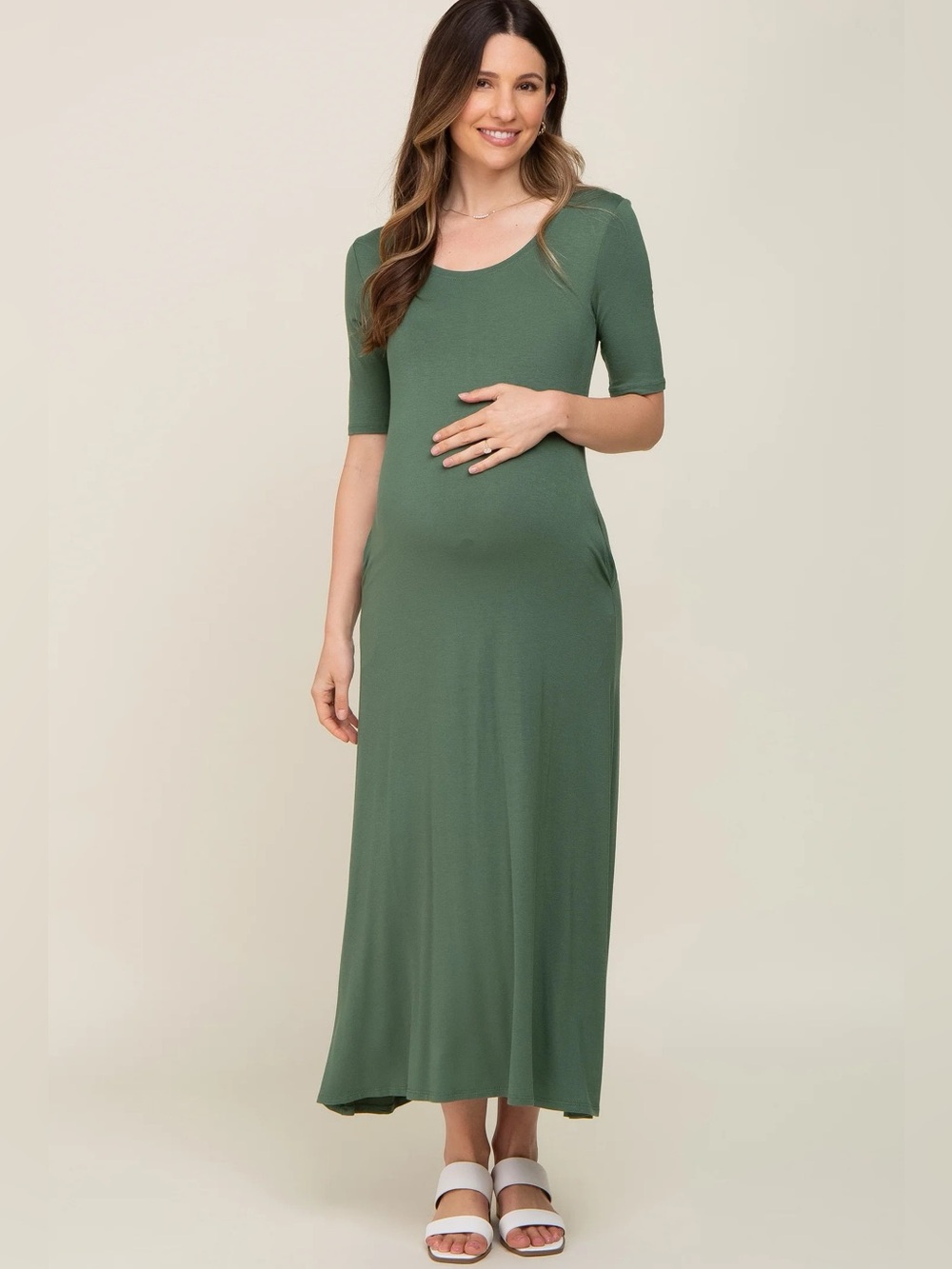 Olive Green Maternity Maxi Dress